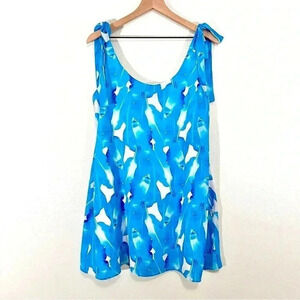 Palms Away Mini Blue Palm Leaves Dress with Pockets